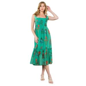 THML GREEN TIERED FLOWER PRINT DRESS